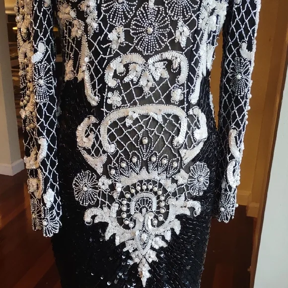 Vintage Black And White Beaded Dress. - Picture 6 of 12